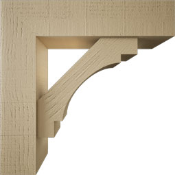 Ekena Millwork - BKTUR0554X22X22MRC05RCPR - Timberthane Faux Wood Merced Style Bracket w/ Offset Brace, Block Ends, 5 1/2"W x 22"D x 22"H, Primed Tan
