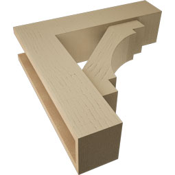 Ekena Millwork - BKTUR0554X22X22MRC05RCPR - Timberthane Faux Wood Merced Style Bracket w/ Offset Brace, Block Ends, 5 1/2"W x 22"D x 22"H, Primed Tan