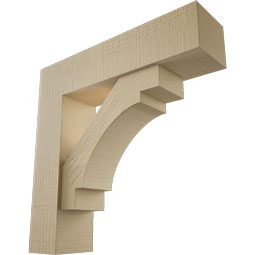 Ekena Millwork - BKTUR0554X22X22MRC05RCPR - Timberthane Faux Wood Merced Style Bracket w/ Offset Brace, Block Ends, 5 1/2"W x 22"D x 22"H, Primed Tan