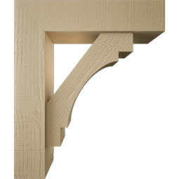 Ekena Millwork - BKTUR0554X22X26MRC05RCPR - Timberthane Faux Wood Merced Style Bracket w/ Offset Brace, Block Ends, 5 1/2"W x 22"D x 26"H, Primed Tan