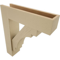Ekena Millwork - BKTUR0554X22X26MRC05RCPR - Timberthane Faux Wood Merced Style Bracket w/ Offset Brace, Block Ends, 5 1/2"W x 22"D x 26"H, Primed Tan