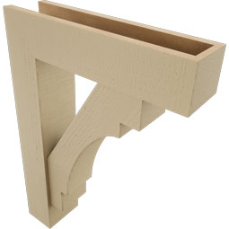 Ekena Millwork - BKTUR0554X22X30MRC05RCPR - Timberthane Faux Wood Merced Style Bracket w/ Offset Brace, Block Ends, 5 1/2"W x 22"D x 30"H, Primed Tan
