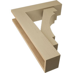Ekena Millwork - BKTUR0554X22X30MRC05RCPR - Timberthane Faux Wood Merced Style Bracket w/ Offset Brace, Block Ends, 5 1/2"W x 22"D x 30"H, Primed Tan