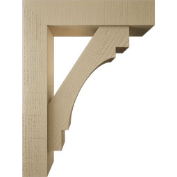 Ekena Millwork - BKTUR0554X24X32MRC05RCPR - Timberthane Faux Wood Merced Style Bracket w/ Offset Brace, Block Ends, 5 1/2"W x 24"D x 32"H, Primed Tan