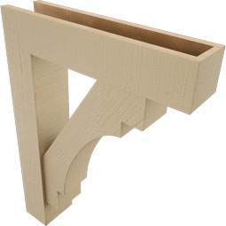Ekena Millwork - BKTUR0554X24X32MRC05RCPR - Timberthane Faux Wood Merced Style Bracket w/ Offset Brace, Block Ends, 5 1/2"W x 24"D x 32"H, Primed Tan
