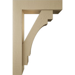 Ekena Millwork - BKTUR0554X24X36MRC05RCPR - Timberthane Faux Wood Merced Style Bracket w/ Offset Brace, Block Ends, 5 1/2"W x 24"D x 36"H, Primed Tan