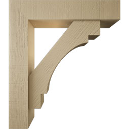 Ekena Millwork - BKTUR0554X26X30MRC05RCPR - Timberthane Faux Wood Merced Style Bracket w/ Offset Brace, Block Ends, 5 1/2"W x 26"D x 30"H, Primed Tan