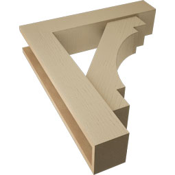 Ekena Millwork - BKTUR0554X26X30MRC05RCPR - Timberthane Faux Wood Merced Style Bracket w/ Offset Brace, Block Ends, 5 1/2"W x 26"D x 30"H, Primed Tan