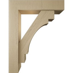Ekena Millwork - BKTUR0554X26X34MRC05RCPR - Timberthane Faux Wood Merced Style Bracket w/ Offset Brace, Block Ends, 5 1/2"W x 26"D x 34"H, Primed Tan