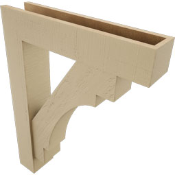 Ekena Millwork - BKTUR0554X26X34MRC05RCPR - Timberthane Faux Wood Merced Style Bracket w/ Offset Brace, Block Ends, 5 1/2"W x 26"D x 34"H, Primed Tan