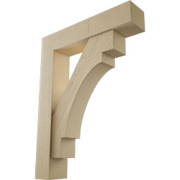 Ekena Millwork - BKTUR0554X26X34MRC05RCPR - Timberthane Faux Wood Merced Style Bracket w/ Offset Brace, Block Ends, 5 1/2"W x 26"D x 34"H, Primed Tan