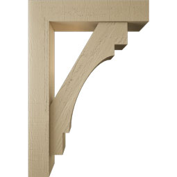 Ekena Millwork - BKTUR0554X26X38MRC05RCPR - Timberthane Faux Wood Merced Style Bracket w/ Offset Brace, Block Ends, 5 1/2"W x 26"D x 38"H, Primed Tan