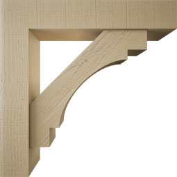Ekena Millwork - BKTUR0554X28X28MRC05RCPR - Timberthane Faux Wood Merced Style Bracket w/ Offset Brace, Block Ends, 5 1/2"W x 28"D x 28"H, Primed Tan