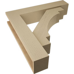 Ekena Millwork - BKTUR0554X28X28MRC05RCPR - Timberthane Faux Wood Merced Style Bracket w/ Offset Brace, Block Ends, 5 1/2"W x 28"D x 28"H, Primed Tan