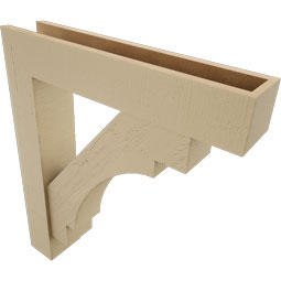 Ekena Millwork - BKTUR0554X28X32MRC05RCPR - Timberthane Faux Wood Merced Style Bracket w/ Offset Brace, Block Ends, 5 1/2"W x 28"D x 32"H, Primed Tan
