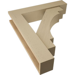 Ekena Millwork - BKTUR0554X28X32MRC05RCPR - Timberthane Faux Wood Merced Style Bracket w/ Offset Brace, Block Ends, 5 1/2"W x 28"D x 32"H, Primed Tan