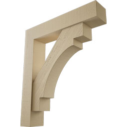 Ekena Millwork - BKTUR0554X28X32MRC05RCPR - Timberthane Faux Wood Merced Style Bracket w/ Offset Brace, Block Ends, 5 1/2"W x 28"D x 32"H, Primed Tan