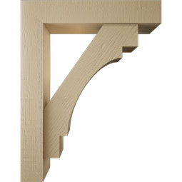 Ekena Millwork - BKTUR0554X28X36MRC05RCPR - Timberthane Faux Wood Merced Style Bracket w/ Offset Brace, Block Ends, 5 1/2"W x 28"D x 36"H, Primed Tan