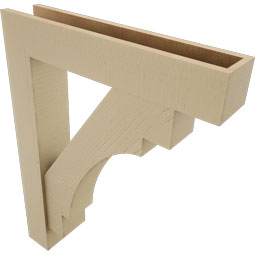 Ekena Millwork - BKTUR0554X28X36MRC05RCPR - Timberthane Faux Wood Merced Style Bracket w/ Offset Brace, Block Ends, 5 1/2"W x 28"D x 36"H, Primed Tan