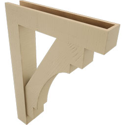 Ekena Millwork - BKTUR0554X28X40MRC05RCPR - Timberthane Faux Wood Merced Style Bracket w/ Offset Brace, Block Ends, 5 1/2"W x 28"D x 40"H, Primed Tan