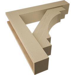 Ekena Millwork - BKTUR0554X30X30MRC05RCPR - Timberthane Faux Wood Merced Style Bracket w/ Offset Brace, Block Ends, 5 1/2"W x 30"D x 30"H, Primed Tan