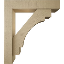 Ekena Millwork - BKTUR0554X30X34MRC05RCPR - Timberthane Faux Wood Merced Style Bracket w/ Offset Brace, Block Ends, 5 1/2"W x 30"D x 34"H, Primed Tan