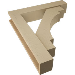 Ekena Millwork - BKTUR0554X30X34MRC05RCPR - Timberthane Faux Wood Merced Style Bracket w/ Offset Brace, Block Ends, 5 1/2"W x 30"D x 34"H, Primed Tan