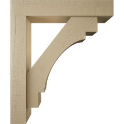 Ekena Millwork - BKTUR0554X30X36MRC05RCPR - Timberthane Faux Wood Merced Style Bracket w/ Offset Brace, Block Ends, 5 1/2"W x 30"D x 36"H, Primed Tan