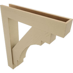 Ekena Millwork - BKTUR0554X30X36MRC05RCPR - Timberthane Faux Wood Merced Style Bracket w/ Offset Brace, Block Ends, 5 1/2"W x 30"D x 36"H, Primed Tan