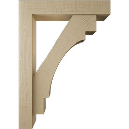 Ekena Millwork - BKTUR0554X30X42MRC05RCPR - Timberthane Faux Wood Merced Style Bracket w/ Offset Brace, Block Ends, 5 1/2"W x 30"D x 42"H, Primed Tan