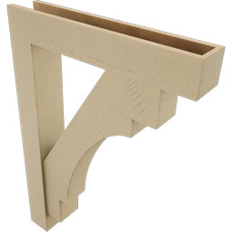 Ekena Millwork - BKTUR0554X30X42MRC05RCPR - Timberthane Faux Wood Merced Style Bracket w/ Offset Brace, Block Ends, 5 1/2"W x 30"D x 42"H, Primed Tan