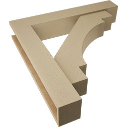 Ekena Millwork - BKTUR0554X32X32MRC05RCPR - Timberthane Faux Wood Merced Style Bracket w/ Offset Brace, Block Ends, 5 1/2"W x 32"D x 32"H, Primed Tan