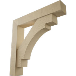 Ekena Millwork - BKTUR0554X32X32MRC05RCPR - Timberthane Faux Wood Merced Style Bracket w/ Offset Brace, Block Ends, 5 1/2"W x 32"D x 32"H, Primed Tan
