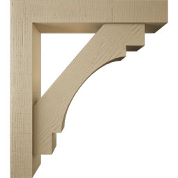 Ekena Millwork - BKTUR0554X32X36MRC05RCPR - Timberthane Faux Wood Merced Style Bracket w/ Offset Brace, Block Ends, 5 1/2"W x 32"D x 36"H, Primed Tan