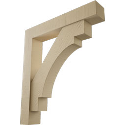Ekena Millwork - BKTUR0554X32X36MRC05RCPR - Timberthane Faux Wood Merced Style Bracket w/ Offset Brace, Block Ends, 5 1/2"W x 32"D x 36"H, Primed Tan