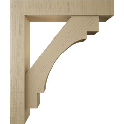 Ekena Millwork - BKTUR0554X32X38MRC05RCPR - Timberthane Faux Wood Merced Style Bracket w/ Offset Brace, Block Ends, 5 1/2"W x 32"D x 38"H, Primed Tan