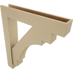 Ekena Millwork - BKTUR0554X32X38MRC05RCPR - Timberthane Faux Wood Merced Style Bracket w/ Offset Brace, Block Ends, 5 1/2"W x 32"D x 38"H, Primed Tan