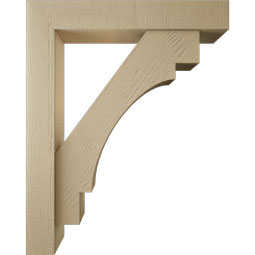 Ekena Millwork - BKTUR0554X32X40MRC05RCPR - Timberthane Faux Wood Merced Style Bracket w/ Offset Brace, Block Ends, 5 1/2"W x 32"D x 40"H, Primed Tan