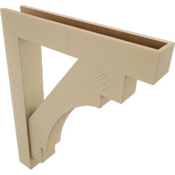Ekena Millwork - BKTUR0554X32X40MRC05RCPR - Timberthane Faux Wood Merced Style Bracket w/ Offset Brace, Block Ends, 5 1/2"W x 32"D x 40"H, Primed Tan