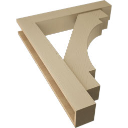 Ekena Millwork - BKTUR0554X32X40MRC05RCPR - Timberthane Faux Wood Merced Style Bracket w/ Offset Brace, Block Ends, 5 1/2"W x 32"D x 40"H, Primed Tan