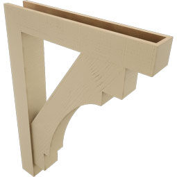 Ekena Millwork - BKTUR0554X32X44MRC05RCPR - Timberthane Faux Wood Merced Style Bracket w/ Offset Brace, Block Ends, 5 1/2"W x 32"D x 44"H, Primed Tan