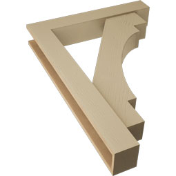 Ekena Millwork - BKTUR0554X32X44MRC05RCPR - Timberthane Faux Wood Merced Style Bracket w/ Offset Brace, Block Ends, 5 1/2"W x 32"D x 44"H, Primed Tan