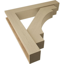 Ekena Millwork - BKTUR0554X34X34MRC05RCPR - Timberthane Faux Wood Merced Style Bracket w/ Offset Brace, Block Ends, 5 1/2"W x 34"D x 34"H, Primed Tan
