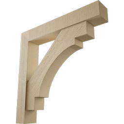 Ekena Millwork - BKTUR0554X34X34MRC05RCPR - Timberthane Faux Wood Merced Style Bracket w/ Offset Brace, Block Ends, 5 1/2"W x 34"D x 34"H, Primed Tan