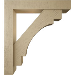 Ekena Millwork - BKTUR0554X34X38MRC05RCPR - Timberthane Faux Wood Merced Style Bracket w/ Offset Brace, Block Ends, 5 1/2"W x 34"D x 38"H, Primed Tan