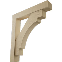 Ekena Millwork - BKTUR0554X34X38MRC05RCPR - Timberthane Faux Wood Merced Style Bracket w/ Offset Brace, Block Ends, 5 1/2"W x 34"D x 38"H, Primed Tan
