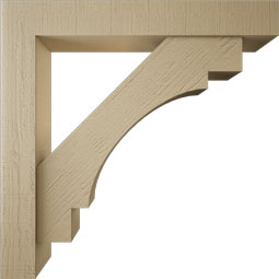 Ekena Millwork - BKTUR0554X36X36MRC05RCPR - Timberthane Faux Wood Merced Style Bracket w/ Offset Brace, Block Ends, 5 1/2"W x 36"D x 36"H, Primed Tan