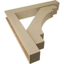 Ekena Millwork - BKTUR0554X36X36MRC05RCPR - Timberthane Faux Wood Merced Style Bracket w/ Offset Brace, Block Ends, 5 1/2"W x 36"D x 36"H, Primed Tan