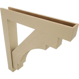 Ekena Millwork - BKTUR0554X36X40MRC05RCPR - Timberthane Faux Wood Merced Style Bracket w/ Offset Brace, Block Ends, 5 1/2"W x 36"D x 40"H, Primed Tan