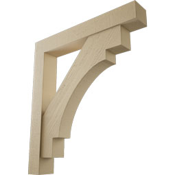 Ekena Millwork - BKTUR0554X36X40MRC05RCPR - Timberthane Faux Wood Merced Style Bracket w/ Offset Brace, Block Ends, 5 1/2"W x 36"D x 40"H, Primed Tan